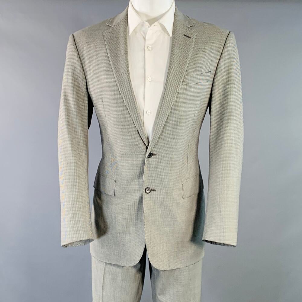 RALPH LAUREN Size 40 Regular Black Grey Houndstooth Wool Notch Lapel Suit